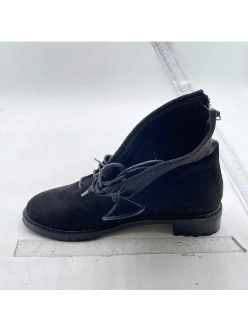 Black Lace-up Combat Boots Ankle Booties for Women Suede Black